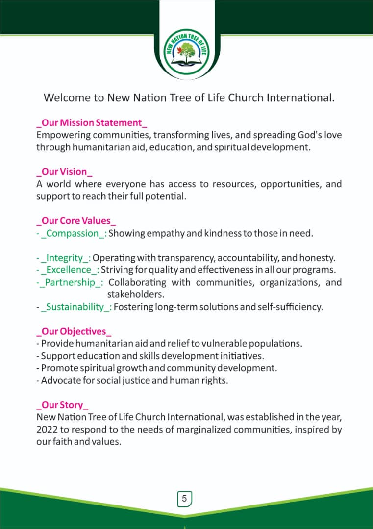 New Nation Tree Of Life mission statement
